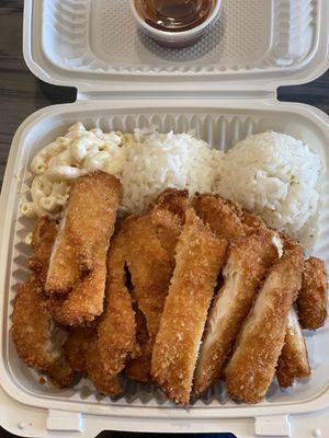 Katsu chicken meal. Double scoop rice and macaroni salad.