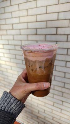 Iced Americano with strawberry whipped cream!