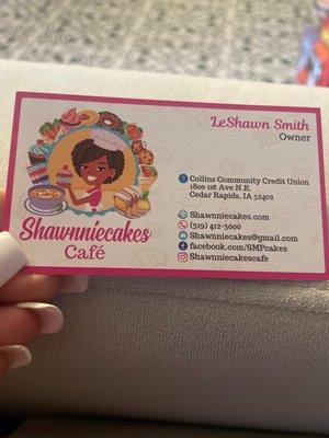 Business card for Shawnniecakes Cafe!