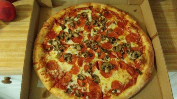 Large pepperoni and mushroom $11.50 on Mon