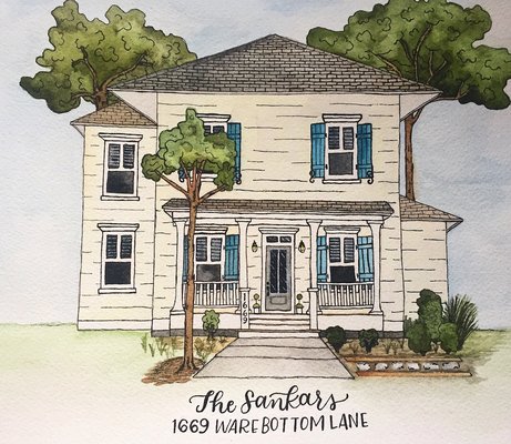 Custom Home Watercolor Illustration