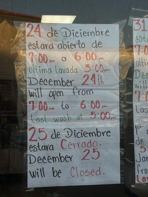 Hours for the holidays.