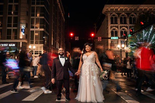 A wedding portrait outside downtown Lexington, KY.