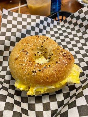 Egg and avocado on everything bagel