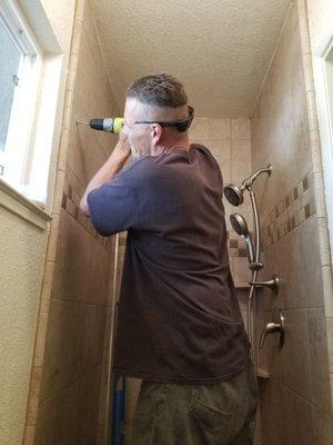 My boy Dave on the shower installs at Quality Glass in Stockton!