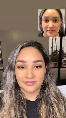 Before and after ombré powder brows. Brows will heal softer after 2 weeks and give the illusion of softly shaded brows.