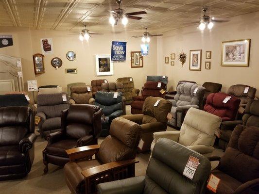 Flemings huge display of recliners from La-Z-Boy!