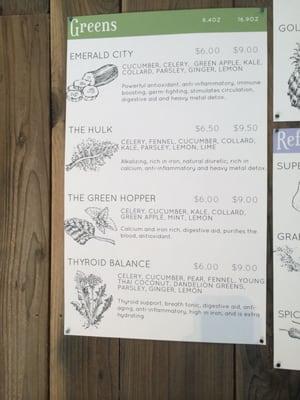 Greens menu