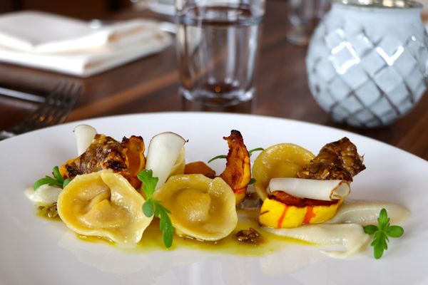 Winter Squash Tortellini Appetizer. Exquisitely crafted seasonally rotating Mountain Local Cuisine.