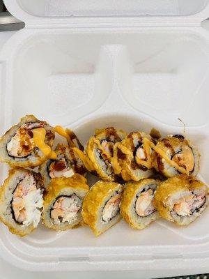 Bagel roll- fried (salmon, cream cheese & crab)