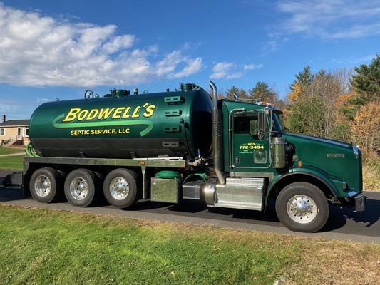 Bodwell's Septic Service, LLC uses big vacuum trucks capable of servicing both residential and commercial customers.