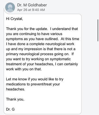 Even after diagnosis of a brain condition, radiculopathy  and POTS, she still claimed that my complications aren't neurological