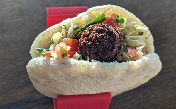 Our red spicy falafel. Color comes from bell pepper and the spiciness from crushed pepper.