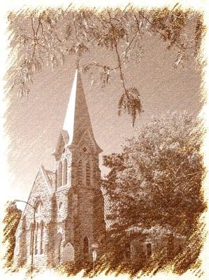 Sketch of Trinity Episcopal Church at 10th and Vermont in downtown Lawrence, Ks.