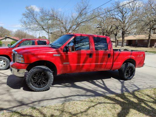 My f250 with rims and tires from decatur tire.