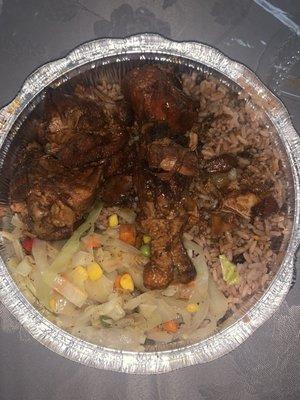 Stew Chicken Stew Chicken Rice and Peas with out Gravy Side Cabbage