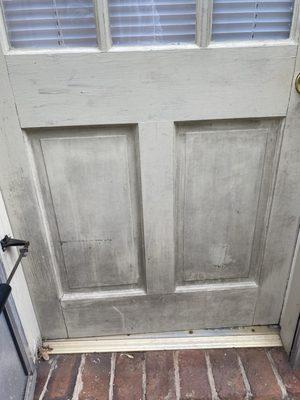 Mold on outside of back door with old screen door