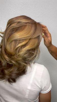 Layer cut with blonde two tone color