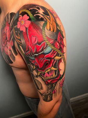 Neotraditional japanese hannya half sleeve tattoo