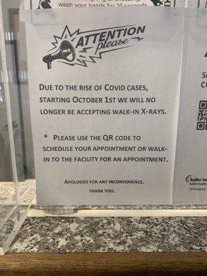 No more walk-ins starting Oct.1st 2021