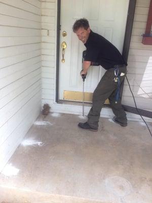 Termite Job: drilling up to 2ft deep through this concrete porch, in order reach and treat the soil underneath at a rate of 2...