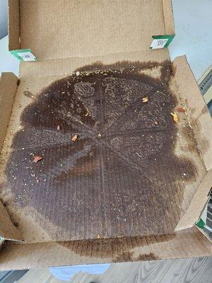 Empty pizza box. Took pizza out to wipe away grease on top and bottom of pepperoni pizza.