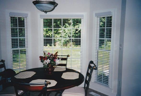 Faux Wood Blind in Dinning Room