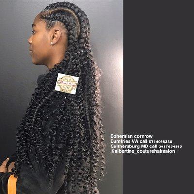 Bohemian cornrow call Albertine @ 5714098230 or 7034411600. Albertinecouture_hairsalon