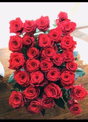 Red, long stem roses