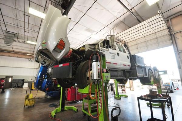 A truck being serviced at the Cummins Pacific Bakersfield Service Center!