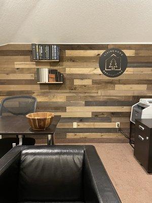 An accent wall is a great way to upgrade your office on a budget.