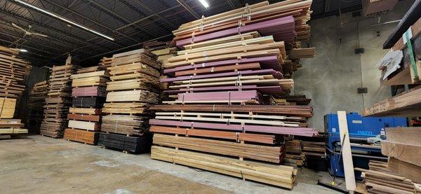 Many species of hardwoods available, Maple, Walnut, Cherry, Purpleheart, Padauk, and many more.