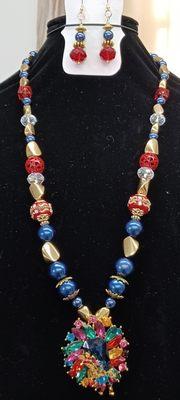 Multi-color glass beads and pendant designed by JC for a special customer's request with matching earrings.