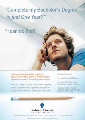 Ad for Faulkner University.  Designed by Baker Street Digital.