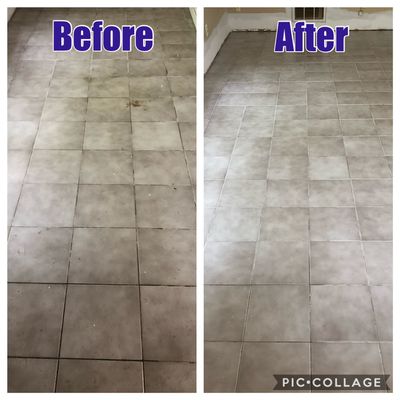 Tile & Grout cleaning before and after.  This tile was in a rental property.