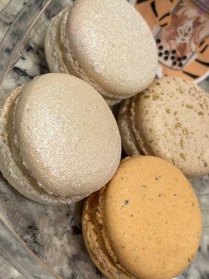 White Tiger (Jasmine), Okinawa, and Thai Tea macarons