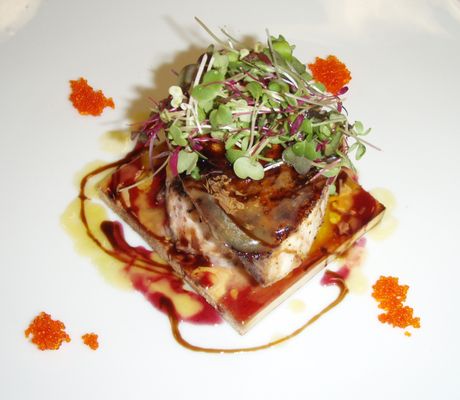 Cedar Planked Wild Salmon with Micro Greens & Tobiko