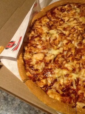 Barbaque chicken pizza taste good not bAd there not cheap with the chicken I can't complain