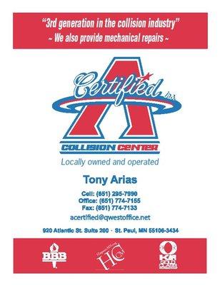 A Certified Collision Center-Tony Arias