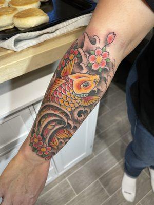 Koi Water and cherry blossoms