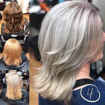 Color correction , taken back to silver. 6 hours. Hair by Jaclyn.