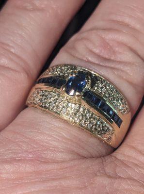 Added sapphire, new prongs, and thickened the shank.