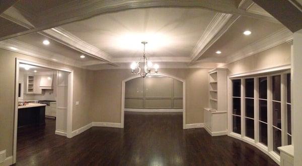 New Hardwood and coffered ceiling.