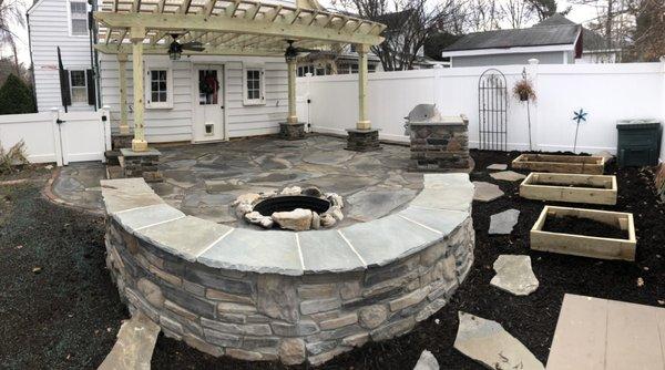 Patio project, stone work, pergola.