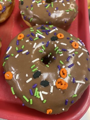 Halloween Sprinkles on a Chocolate Donut