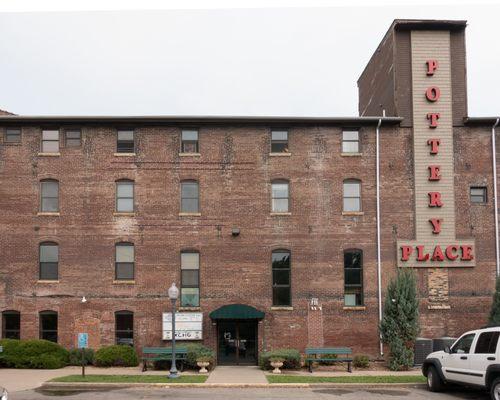 The old pottery building housing the candy shop