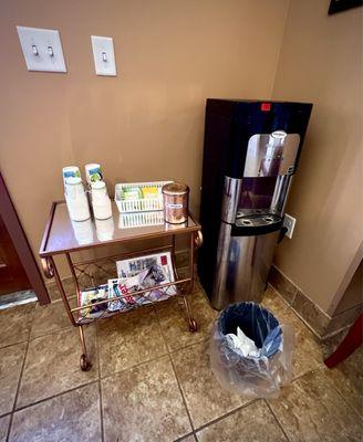 Drink station for customers with hot tea and cocoa!