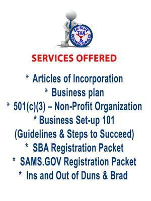 * Services offered by Go Blue Tax & Business Services. We make sure your company is on solid ground.