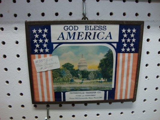 A small patriotic advertising wall hanging - looks like 1940s era.