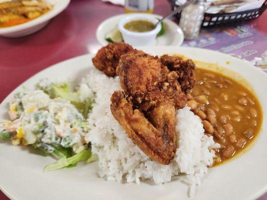 Fried chicken with rice &beans.